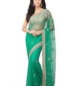Green Pearl  and  Chandla Work Net Saree With Blouse