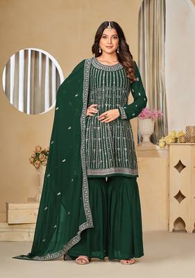 Embroidered green faux georgette salwar kameez 1