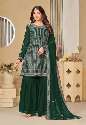 Embroidered green faux georgette salwar kameez 2