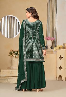 Embroidered green faux georgette salwar kameez 3