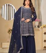 Embroidered navy blue faux georgette trendy salwar kameez