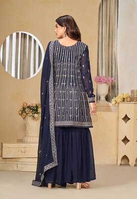Embroidered navy blue faux georgette trendy salwar kameez 3