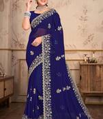 Navy Blue Coding Embroidery Work Georgette Saree