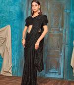 Black Khatli Work Heavy Beads Pure Silk Saree