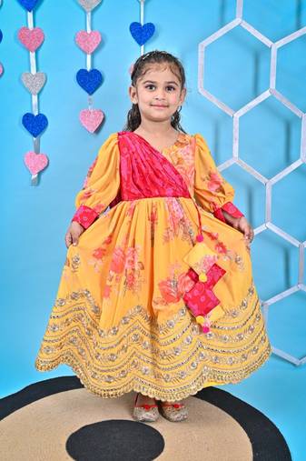 Yellow printed Anarkali 