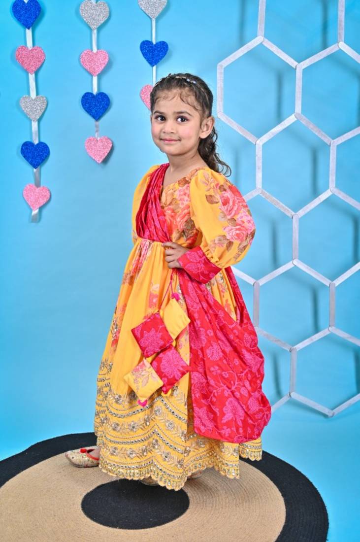 Yellow printed Anarkali 