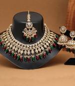 Maroon & green color kundan necklace set