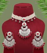 Maroon color choker kundan necklace set