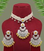 Yellow color choker kundan necklace set