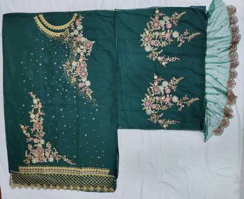 Green georgette sequince embroidered work festival long straight salwar suit dupatta semi stitched 3