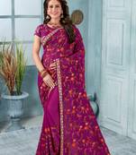 Purple Zari Resham Kashmiri Embroidery Georgette Saree