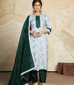 White colour ethnic suit with green dupatta for festive looks