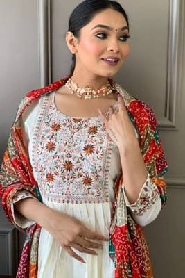 Smart and beautiful white colour girlish trendy festive wear salwar suit 1