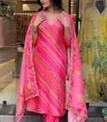 Smart and beautiful pink colour leheriya printed festive wear salwar suit