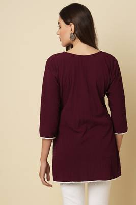Elegant looks wine colour cotton crush fabric solid crushed rich looks short kurti 2
