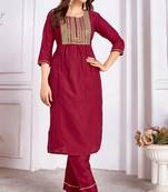 Burgundy colour smart ethnic readymade suit for girlish looks