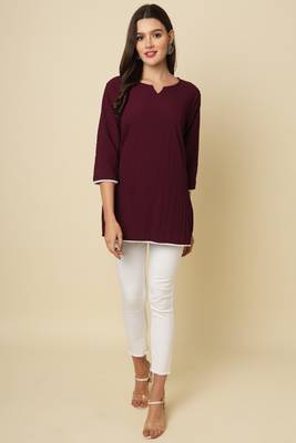 Elegant looks wine colour cotton crush fabric solid crushed rich looks short kurti 4