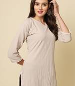 Elegant looks beige colour cotton crush fabric solid crushed rich looks short kurti