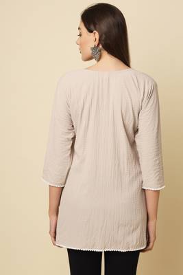 Elegant looks beige colour cotton crush fabric solid crushed rich looks short kurti 2