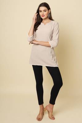 Elegant looks beige colour cotton crush fabric solid crushed rich looks short kurti 4