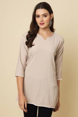 Elegant looks beige colour cotton crush fabric solid crushed rich looks short kurti 5