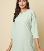 Elegant looks sea green colour cotton crush fabric solid crushed rich looks short kurti