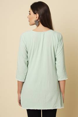 Elegant looks sea green colour cotton crush fabric solid crushed rich looks short kurti 2