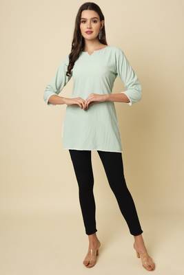Elegant looks sea green colour cotton crush fabric solid crushed rich looks short kurti 4