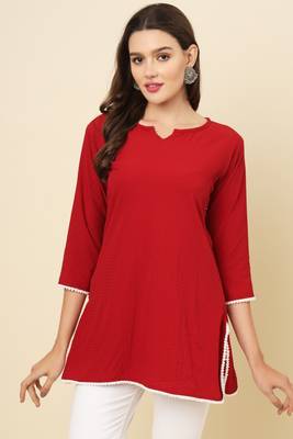 Elegant looks red colour cotton crush fabric solid crushed rich looks short kurti 1