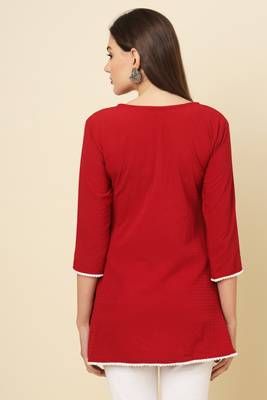 Elegant looks red colour cotton crush fabric solid crushed rich looks short kurti 2