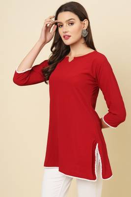 Elegant looks red colour cotton crush fabric solid crushed rich looks short kurti 3