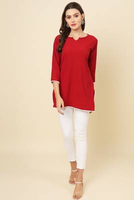 Elegant looks red colour cotton crush fabric solid crushed rich looks short kurti 4