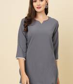 Elegant looks grey colour cotton crush fabric solid crushed rich looks short kurti
