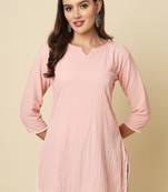 Elegant looks pink colour cotton crush fabric solid crushed rich looks short kurti