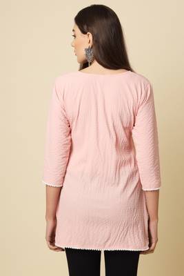 Elegant looks pink colour cotton crush fabric solid crushed rich looks short kurti 2