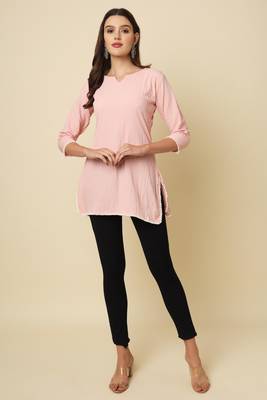 Elegant looks pink colour cotton crush fabric solid crushed rich looks short kurti 4