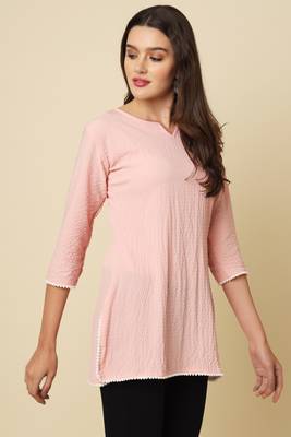 Elegant looks pink colour cotton crush fabric solid crushed rich looks short kurti 5