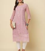 Elegant thread chikankari embroidery work pink colour georgette kurti