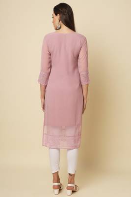 Elegant thread chikankari embroidery work pink colour georgette kurti 2