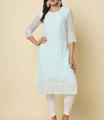 Elegant thread chikankari embroidery work sky blue colour georgette kurti