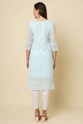 Elegant thread chikankari embroidery work sky blue colour georgette kurti 2