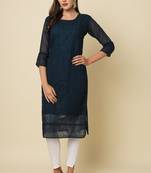 Elegant thread chikankari embroidery work teal blue colour georgette kurti