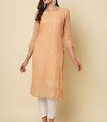 Elegant thread chikankari embroidery work peach colour georgette kurti