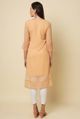 Elegant thread chikankari embroidery work peach colour georgette kurti 2