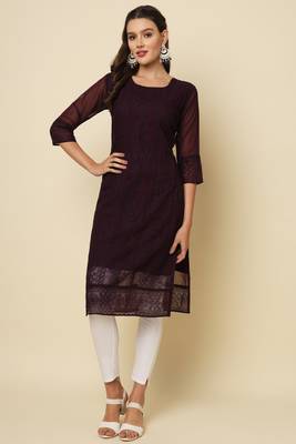 Elegant thread chikankari embroidery coffee colour georgette kurti 1