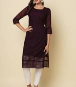 Elegant thread chikankari embroidery work coffee colour georgette kurti