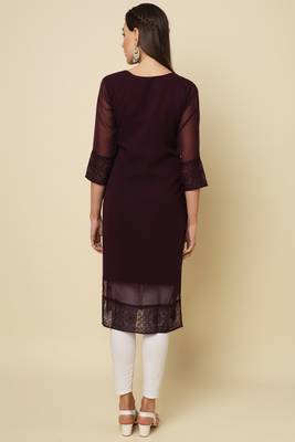 Elegant thread chikankari embroidery coffee colour georgette kurti 2