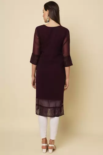 Elegant thread chikankari embroidery coffee colour georgette kurti