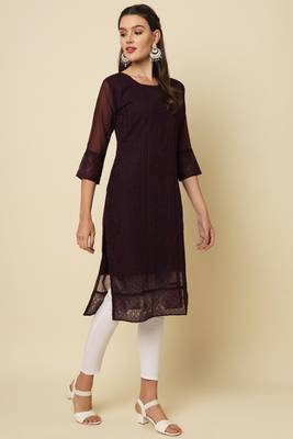 Elegant thread chikankari embroidery coffee colour georgette kurti 4
