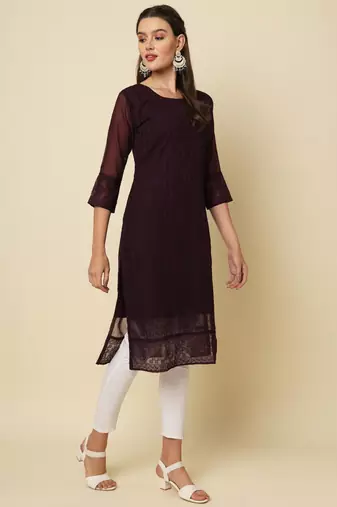 Elegant thread chikankari embroidery coffee colour georgette kurti